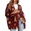 Women's Fashion Long Sleeve Christmas Print V-Neck Button Loose Cardigan Top