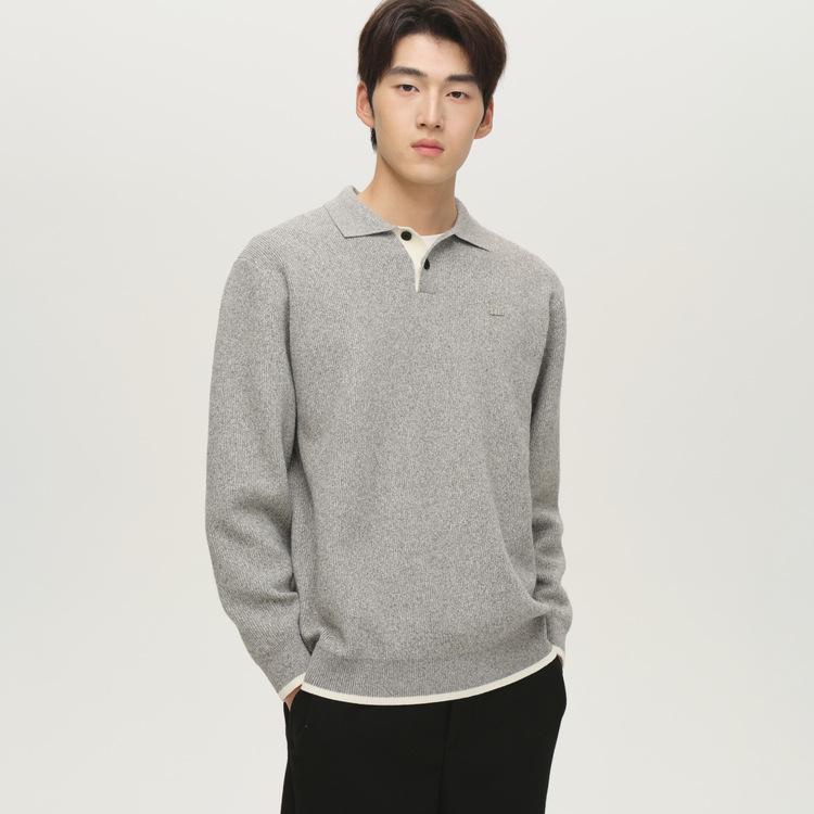 WOOG2005 Men s Thickened Two-Piece Look Lapel Sweater - 2025 Winter POLO Collar Knitwear XL хизер серый