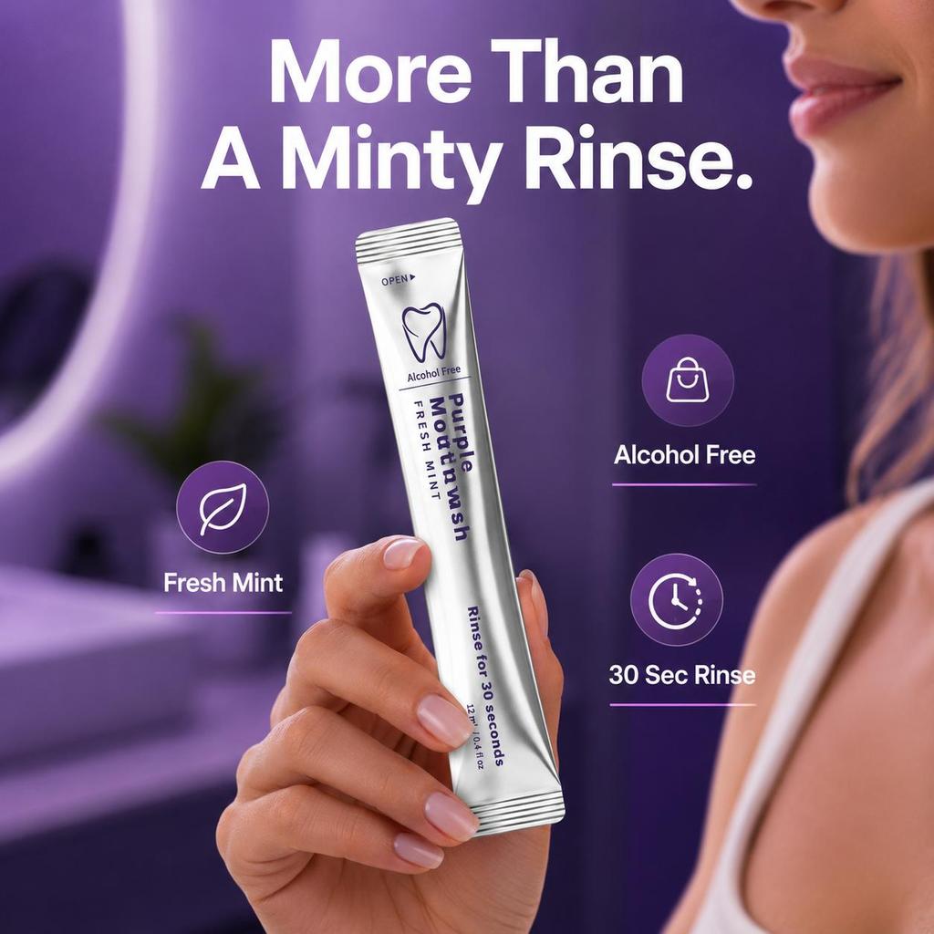 Purple Mouthwash Single-Use Sachets, Fresh Mint, Alcohol-Free
