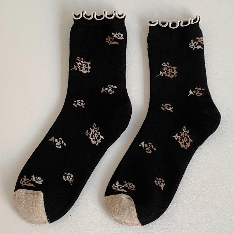 5 Pairs of Women's Autumn and Winter Fleece and Thickened Warm and Cute Loop Socks