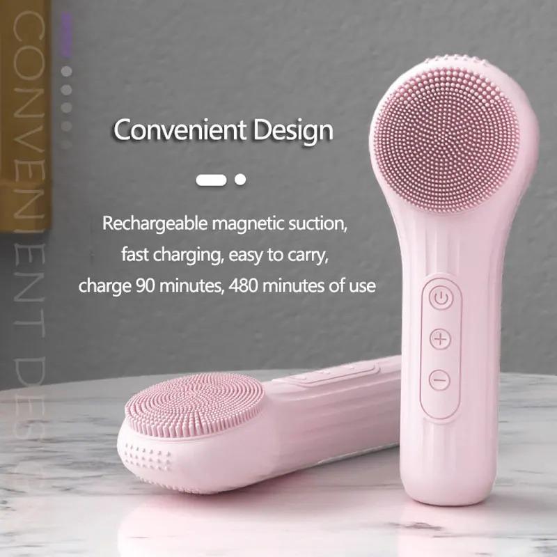 Silikonový sonický čisticí kartáček na obličej Vodotěsný Elektrická vibrační vyhřívací masáž Hloubkové čištění SPA Koupelnový nástroj