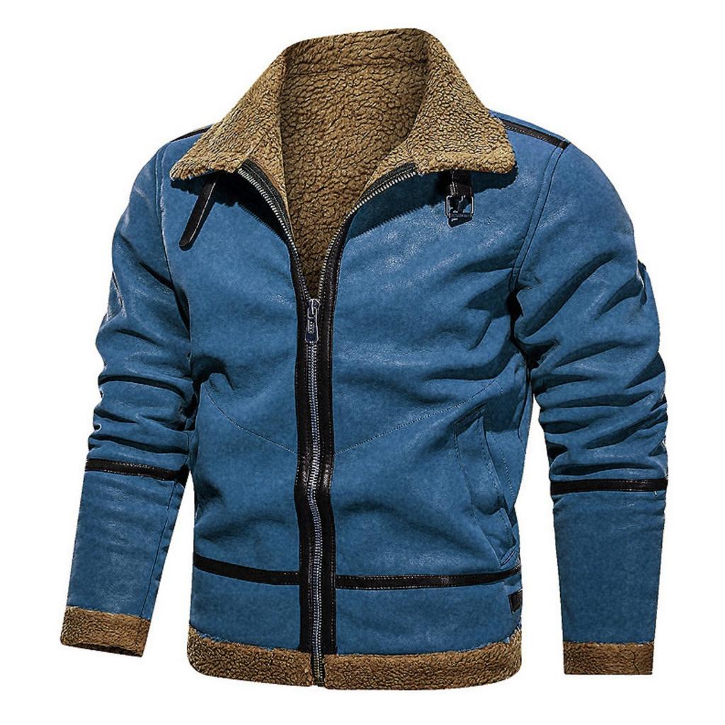 Winter Thickened Faux Suede Zip Jacket, British Style Fleece Lined Warm Coat for Outerwear