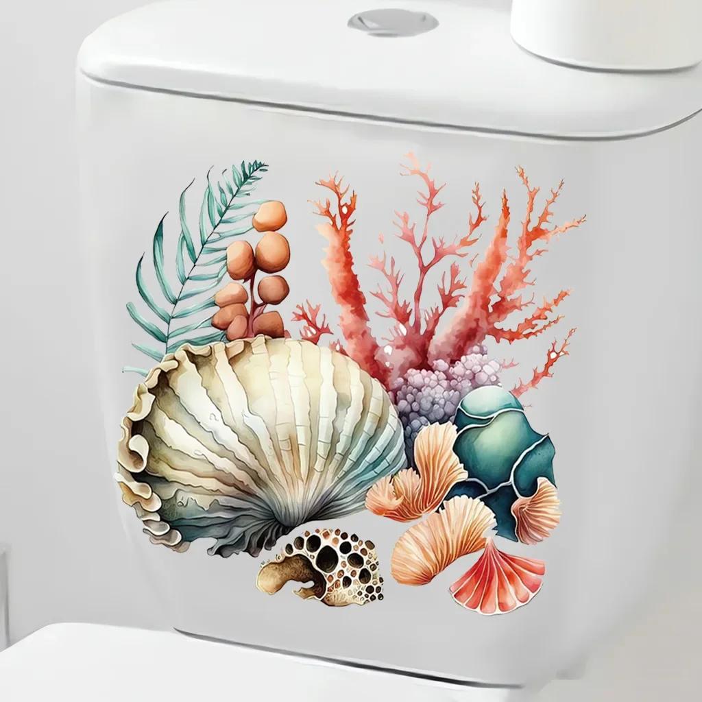 Sea Turtle Coral Jellyfish Toilet Lid Decal Sticker Bathroom Beautification Self-Adhesive Decoration Waterproof Sticker