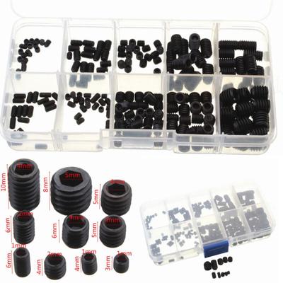 200 szt. Czarny zestaw z łbem sześciokątnym z łbem imbusowym Grub Screw Cup Point Asortyment Kit