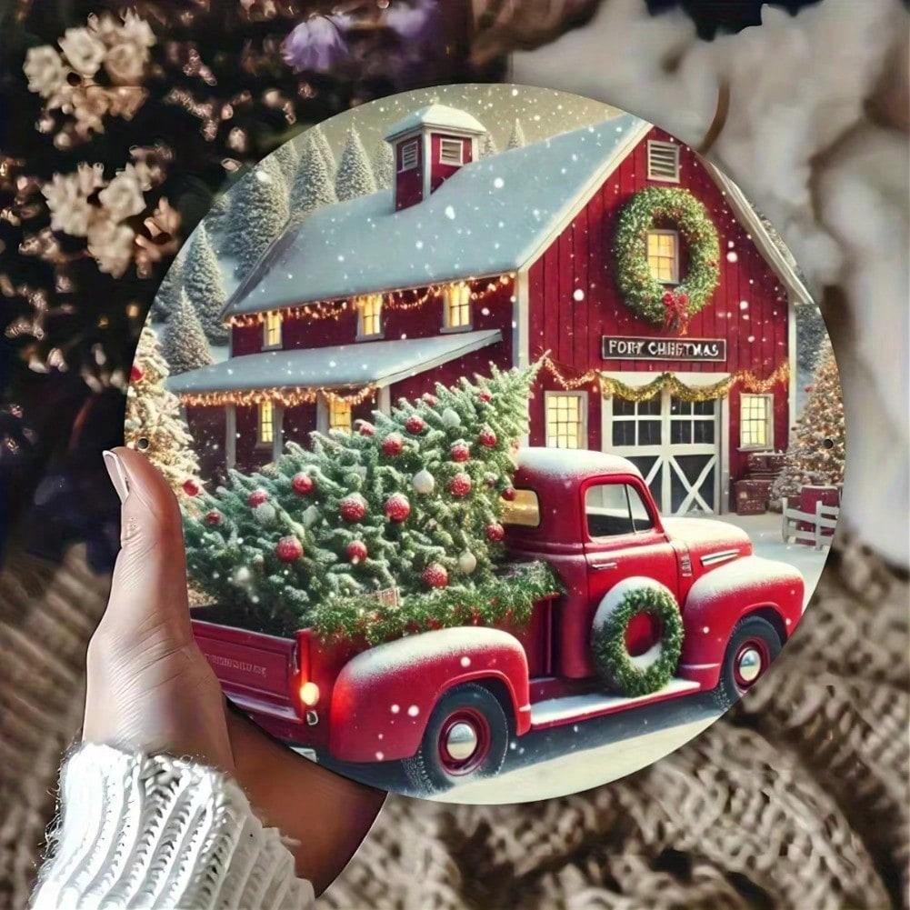 Vintage Round Tin Sign, Farmhouse Wall Art Decor, Metal Plate Painting for Home Hanging, Rustic Country Indoor Decoration, Christmas Gift Idea