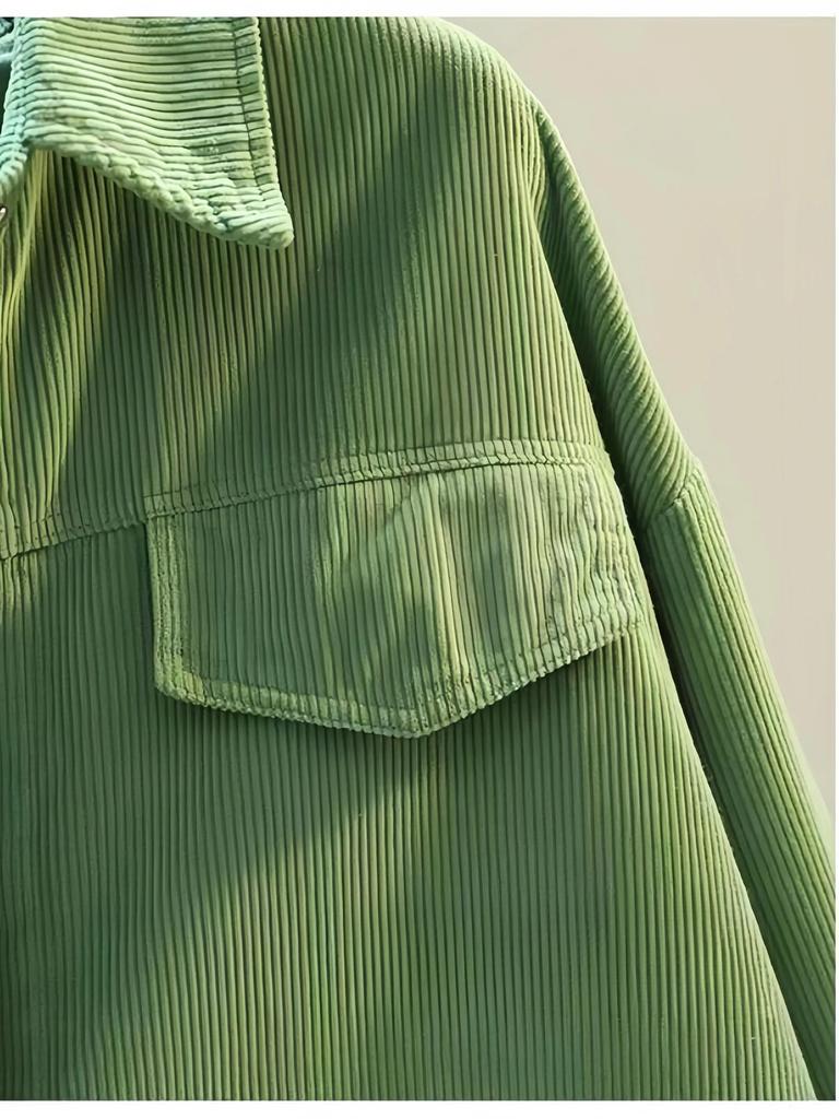 Women's Spring Solid Color Shirt Corduroy Shirt Double Pocket Thick Shirt Cardigan Button Polo Collar Long Sleeve Tops
