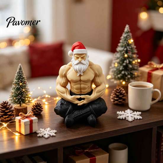 Funny Santa Ornaments Strong Muscles Claus Ornament, Muscle Lines And Beard Decor, 3D Printed Office Desk Holiday Decor Christmas Decoration, Durable