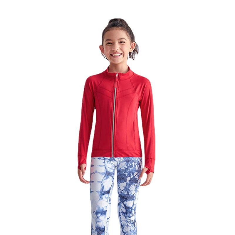 Flickors snabbtorkande yoga-jacka - Tryckt lapptäcke, andningsbar, kofta med dragkedja för fitness