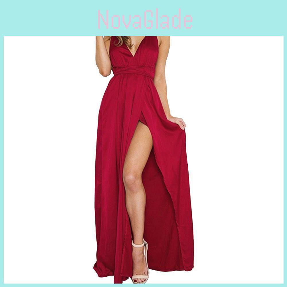 Elegante Abito Estivo Sexy da Donna Senza Schiena Scollatura Profonda Spalline Sottili per Matrimoni