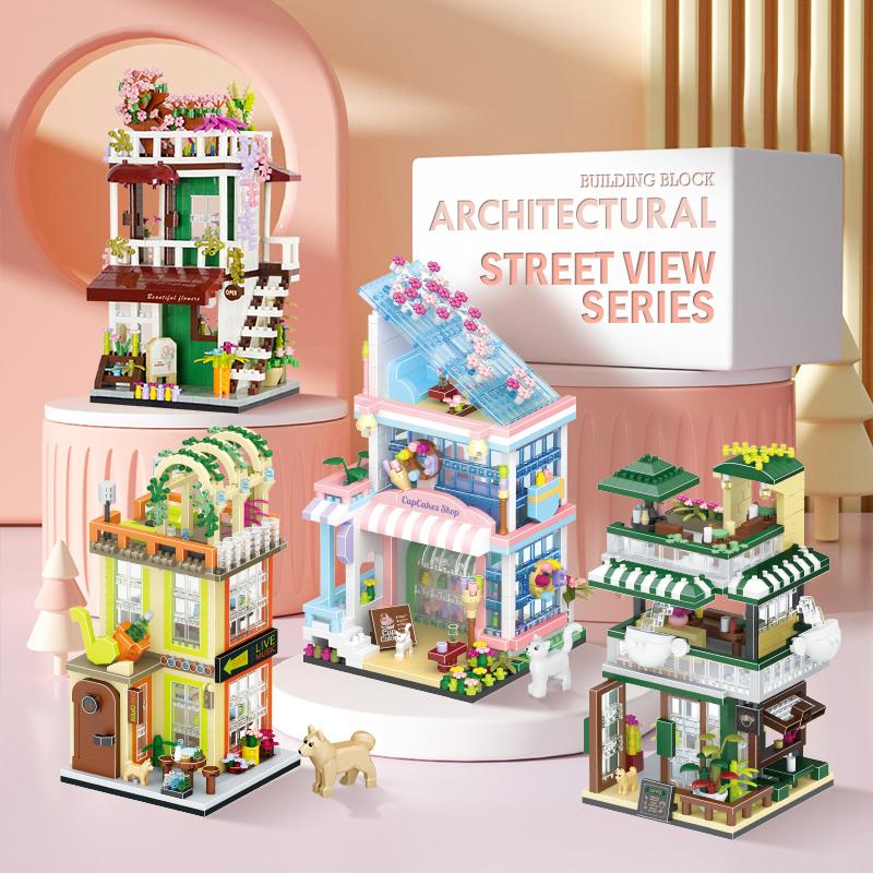 City Street View Series Micro Building Blocks Coffee Shop Particle Block Toys Diy Assembly Games Home Decoration Children Gift