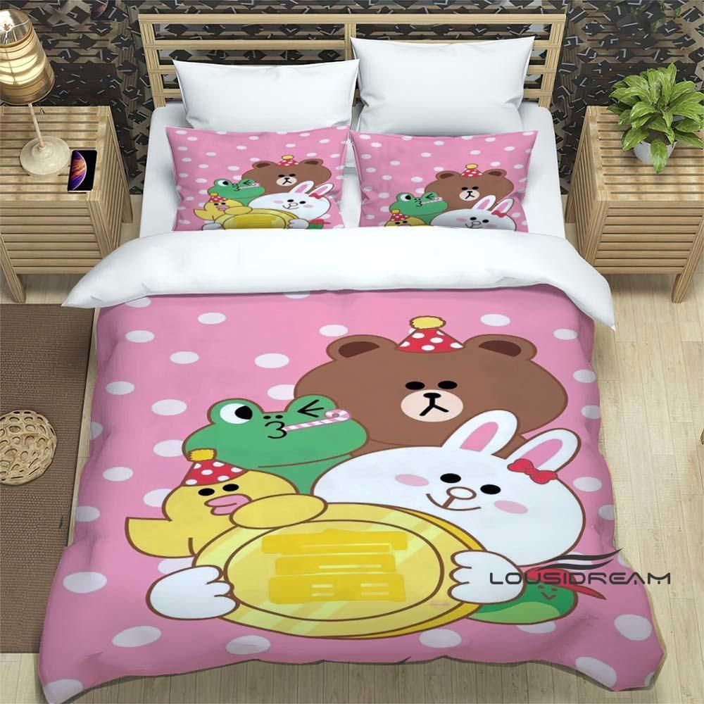 Sunflower Cartoon BROWN & FRIENDS Printed Bedding Set – Duvet Cover Set – A luxurious gift for teenage girls, suitable for doubl