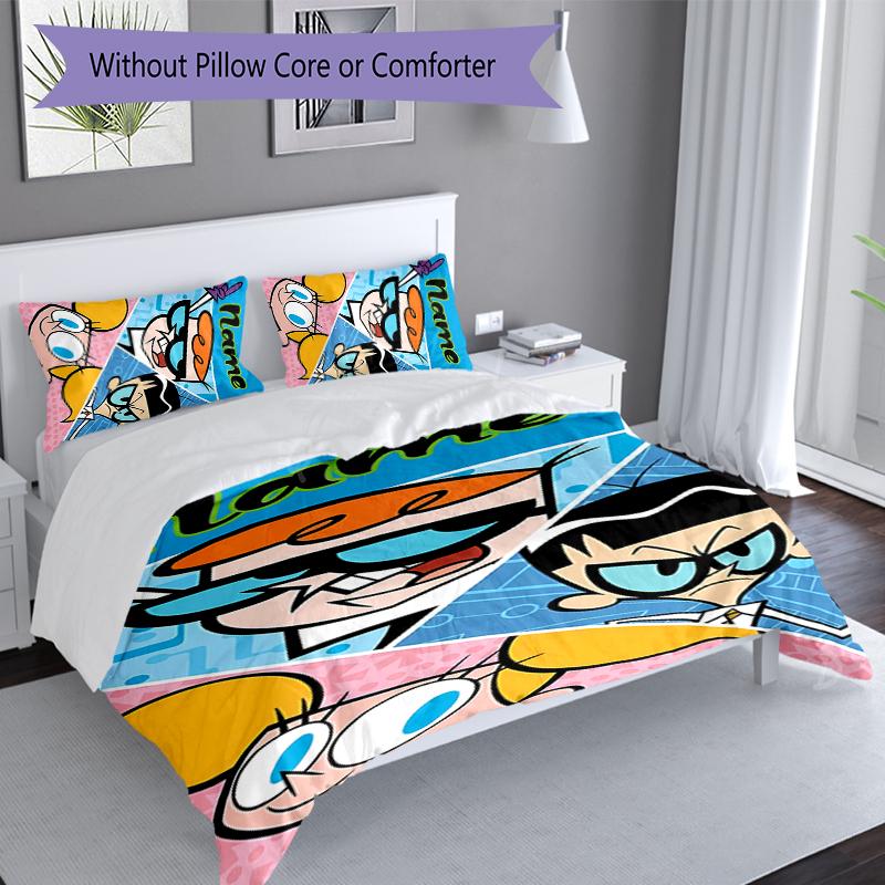 3pcs Custom Name Dexter's Laboratory Set,Includes 1 Duvet Cover and 2 Pillowcases,All-season Bedroom Decor