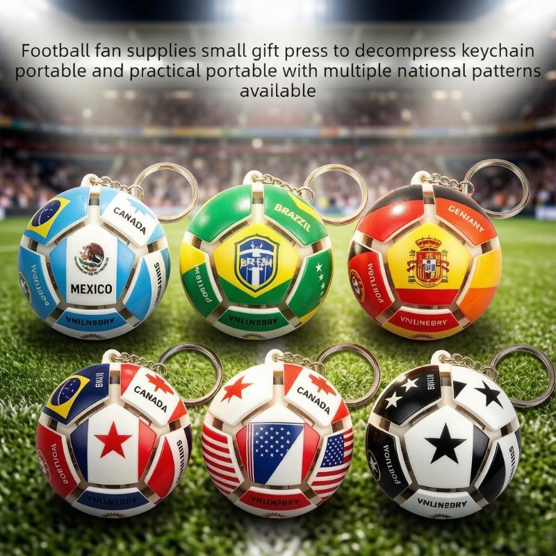 Soccer Ball Keychain Fidget Toy Portable Stress Relief Pendant Multi Team Souvenir Gift Box Decompression Toy For Football Fans