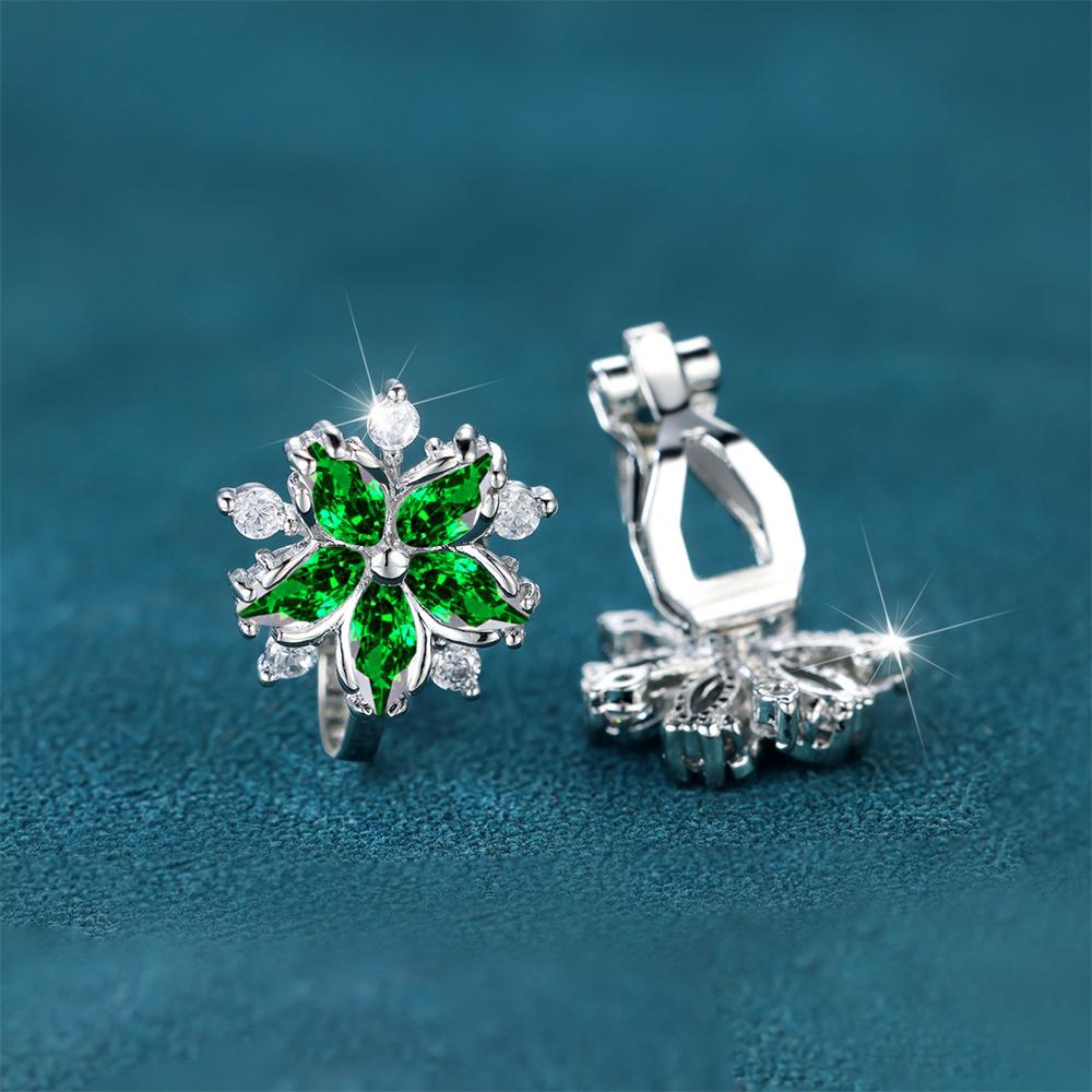 

Luxury Female Small Purple Zircon Stone Clip Earrings Charm Silver Color Wedding Jewelry For Women зелений