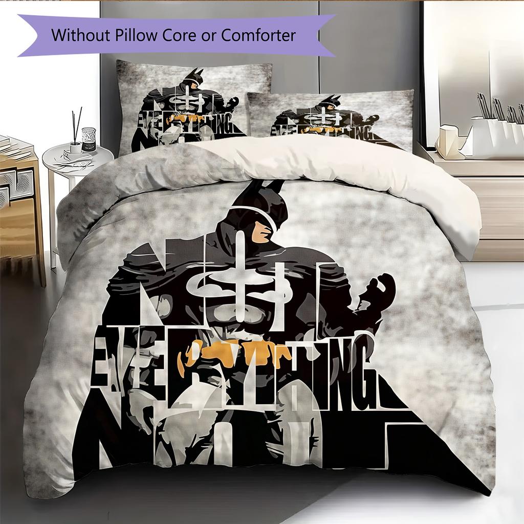 Batman Muster Bettwäsche Bettdecken-Set Heimdekoration Geschenk (1 Bettbezug + 2 Kissenbezüge (ohne Füllung))