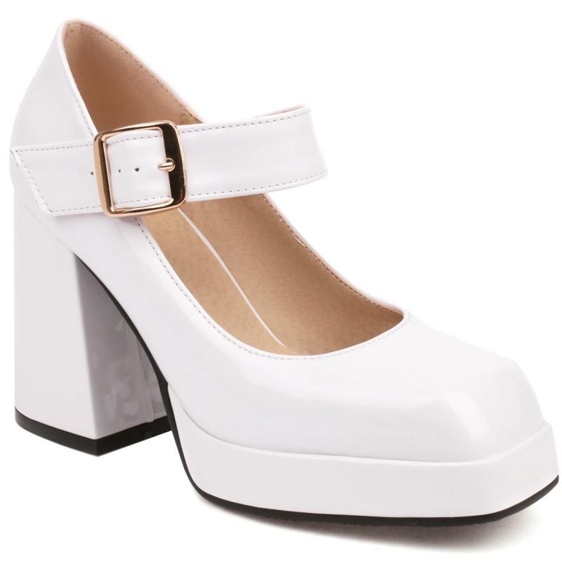 

Модные панк туфли на высоком каблуке туфли Мэри Джейн женские на платформе желтые черные белые женские туфли на каблуке для офиса большой размер 46 41 белый