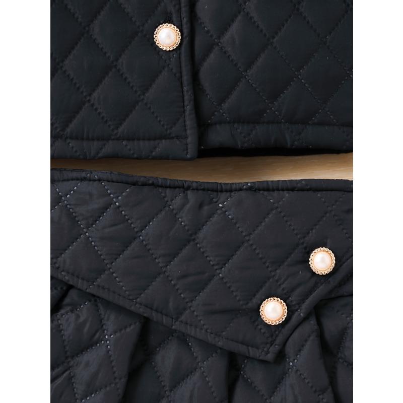 [2pcs Girls' Suit Set] 2pcs Autumn/Winter Warmth Girls' Suit Set, Fashionable Short Buttoned Jacket and Mini Skirt | Plus Plaid Holiday Gift Set