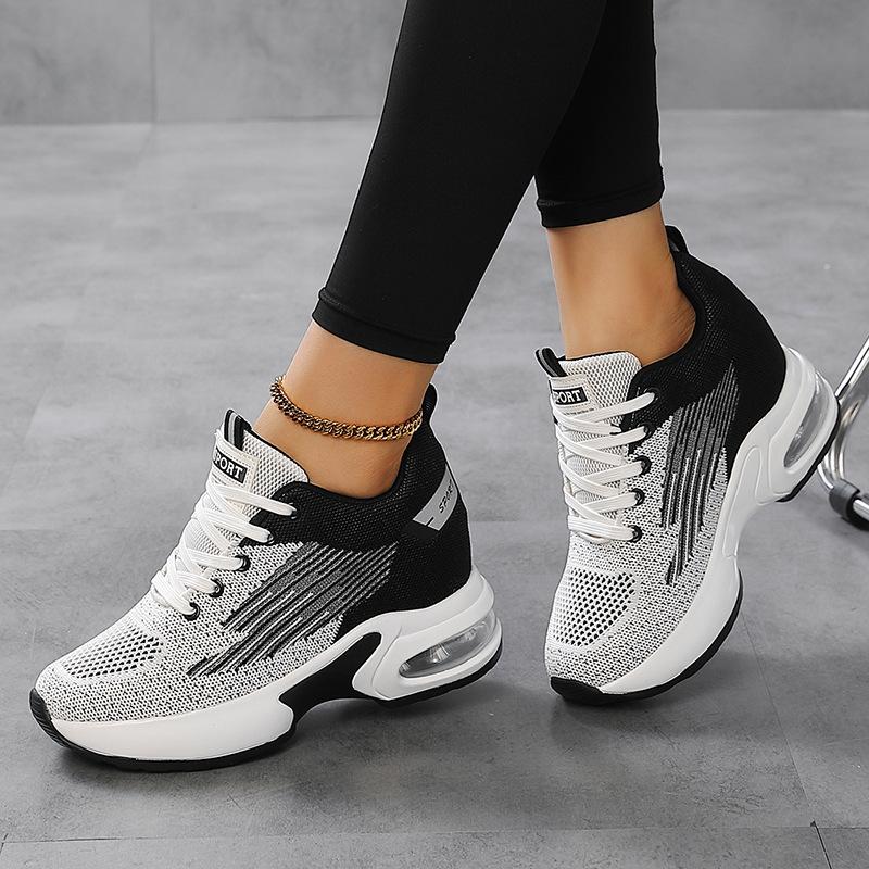 2025 straight hair spring and autumn new casual women's shoes flying woven breathable platform sports shoes non-slip comfortable inner height increa