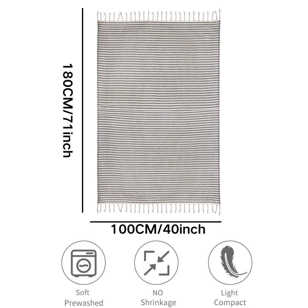 Customized 100% Cotton Turkish Beach Towel Soft Yarn-Dyed Jacquard Fringed Striped Pattern All-Season Ventilated for Bath Use
