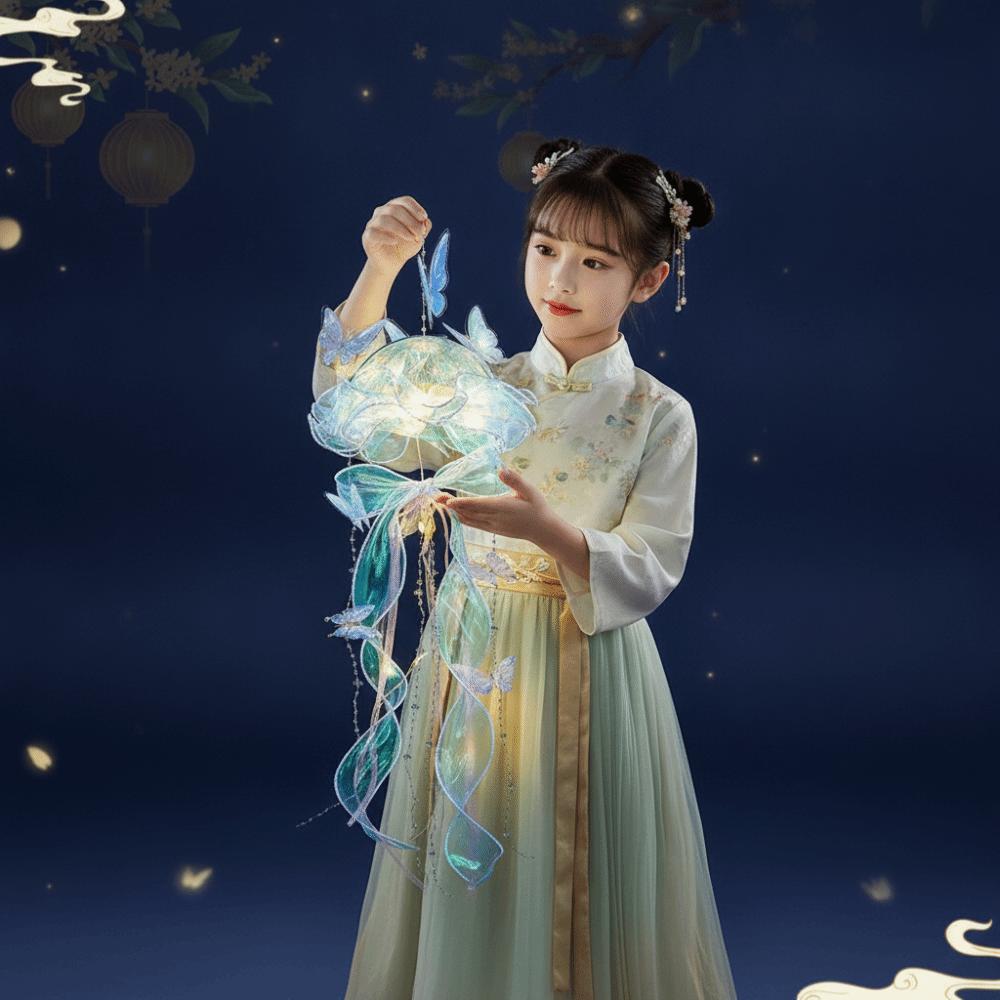 Organza Lantern Handmade Jellyfish Lantern Luminous Dreamy Style Butterfly Lamp Glowing Beaded Tassel Handheld Light Kids Craft