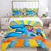 Blue & Orange Kids Character Elements Print Bedding Set, Cute Bow Tie Glasses Pattern Duvet Cover Set(1 * Duvet Cover + 2 * Pillowcase, Without Core)