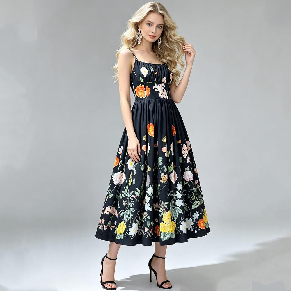 Sleeveless Strap plus size Vintage Floral New In Dresses For Women Casual Long Summer Dress