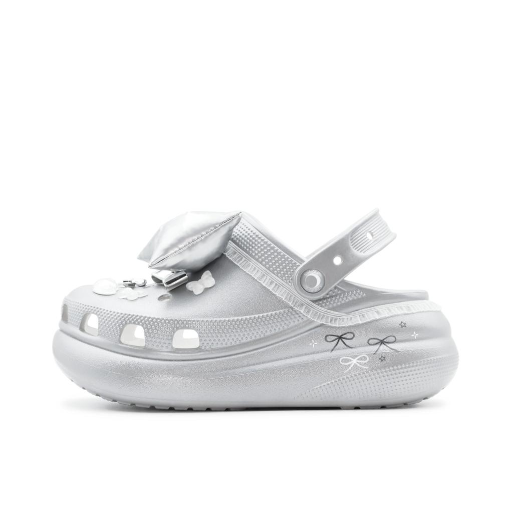 Crocs Bow Romantic Punk Lace Crush Clog Clogs Unisex Silver White