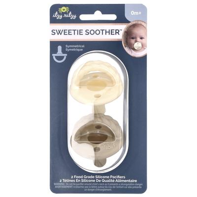 Sweetie Soother, Food Grade Silicone Soothers, 0+ Months, Cream Top Braid, 2 Soothers