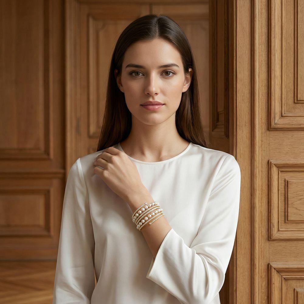 Elegant Crystal Imitation Pearl Bracelet Fashion Stretchable Pearl Cuff  Wedding