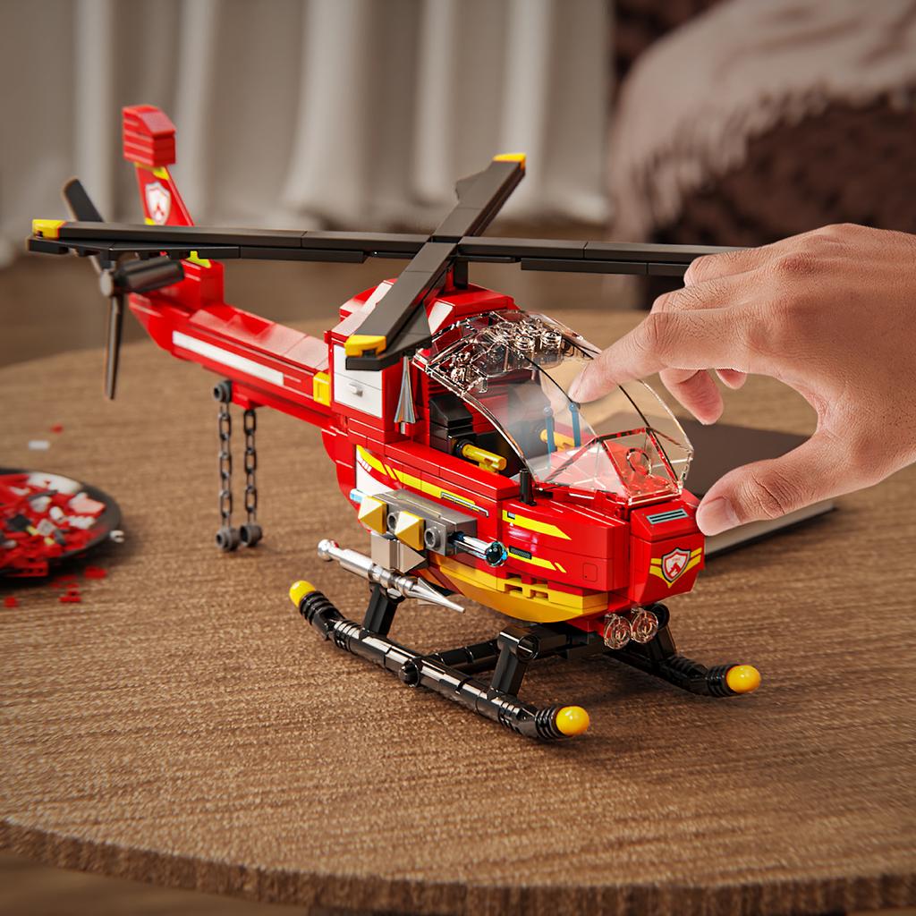 Non-Toxic 424Pcs Red Airplane Model Building Blocks Toy Firefighting Aircraft Puzzle Bricks Sets Educational Toys Desktop Ornament Gifts
