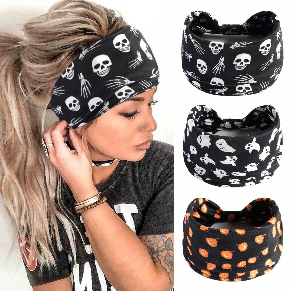 Halloween Christmas Headband Wide Yoga Sports Headband Pumpkin Skull Ghost Holiday Headband Female