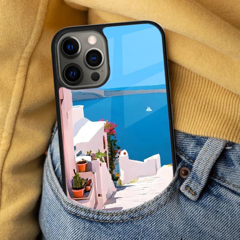Oia Santorini Greece Soft Phone Case for iPhone 17 Air 16e Pro max 15 Pro 13 14 Plus 11 12 MagSafe Magnetic Coque