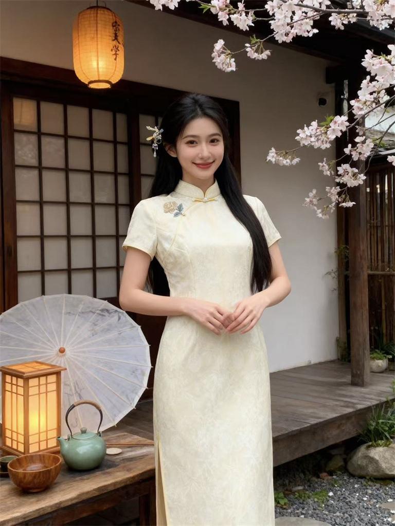Pure and elegant new Chinese-style young girl's daily cheongsam spring and summer new combed cotton lint single-layer cheongsam skirt
