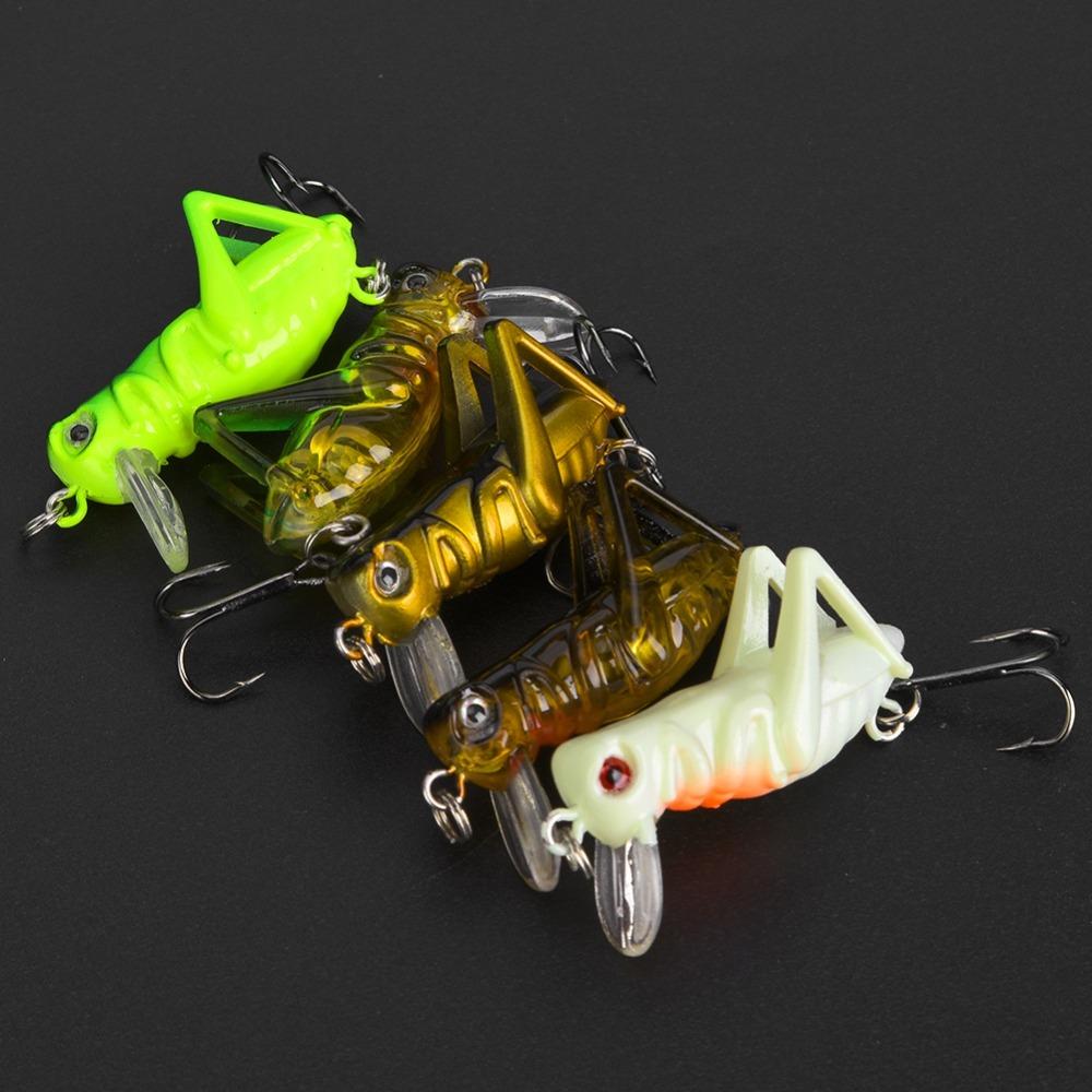 5PCS Hard Cricket Grasshopper Lures Mini Grasshopper Fishing Lures Cricket Bait  Bass Fishing