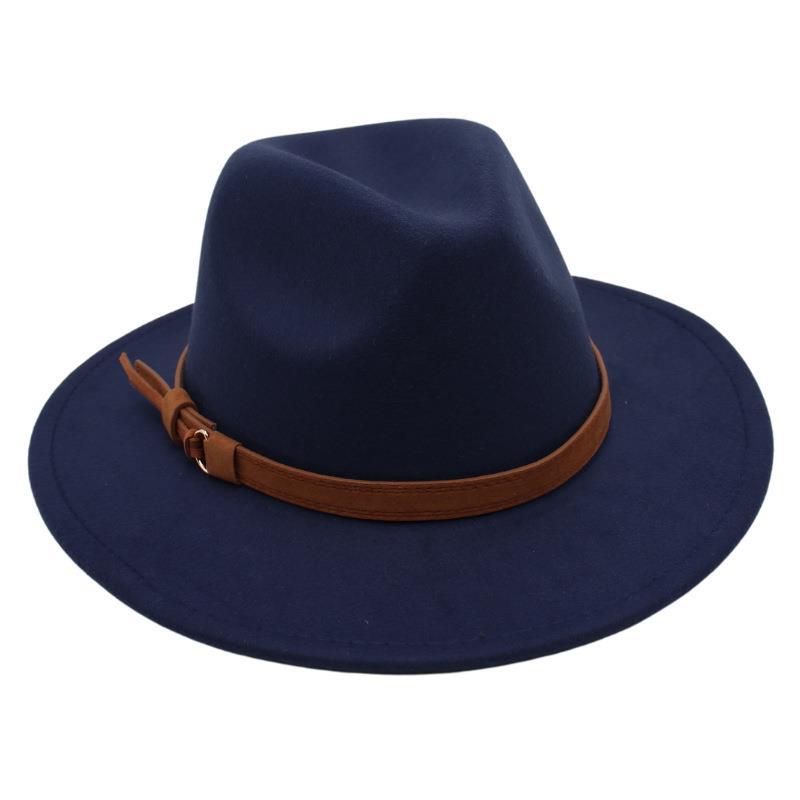 Top Hat Belt Buckle Model Jazz Hat Men'S And Women'S Concave Felt Hat Woolen Hat Fedora Hat