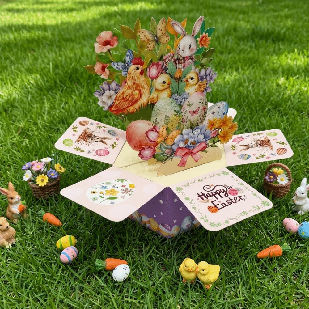 Three-Dimensional Easter Egg Card With Envelope Surprise Egg 3D Greeting Card Pop Up Design Pastoral Style Stereo Box Card