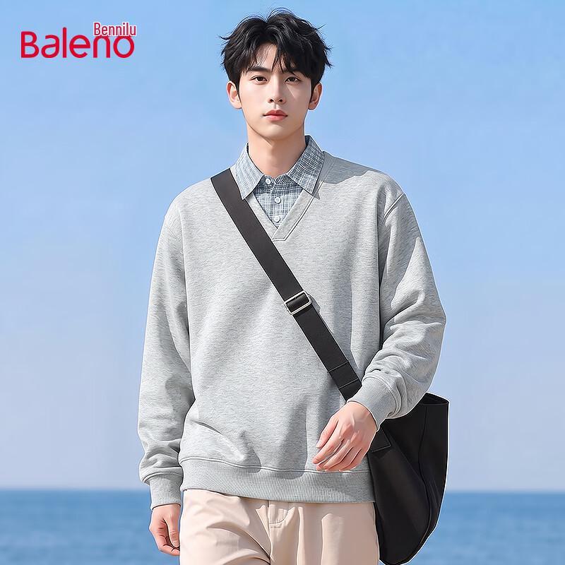 Baleno Men's Oversized Fake Two-Piece Plaid Collar Sweatshirt