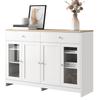 Dressoir met Wit Houtnerf, Vier Deuren, met Twee Lades, Deur met Glas. Woonkamer eetkamer. Houtkleur en Wit