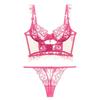 French underwear women's ultra-thin large breasts show small large size underwear, sexy embroidery gathers beautiful back lace bra set