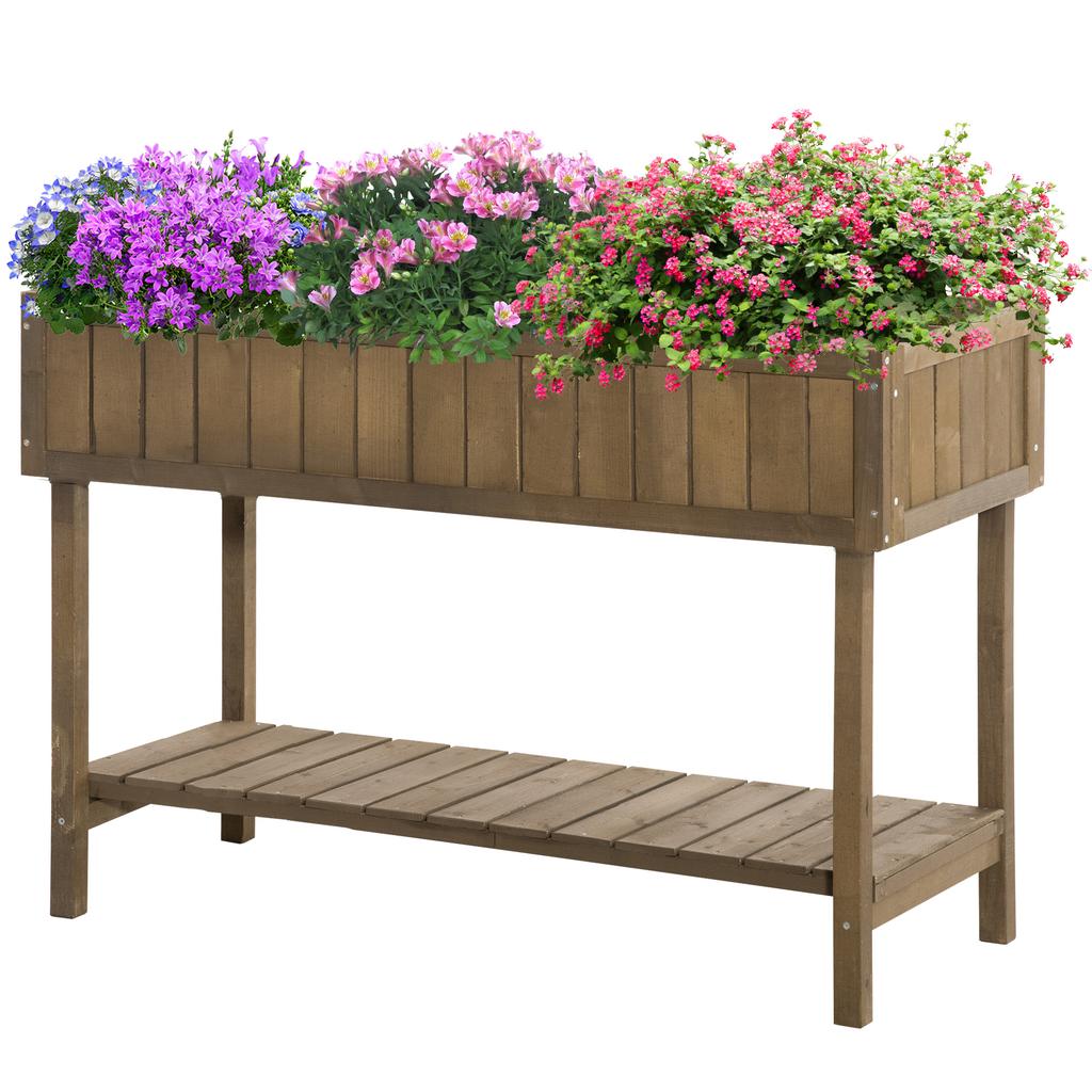Wooden Herb Planter Raised Bed Container Garden Plant Stand Bed 8 Boxes 110L X 46W X 76Hcm Brown