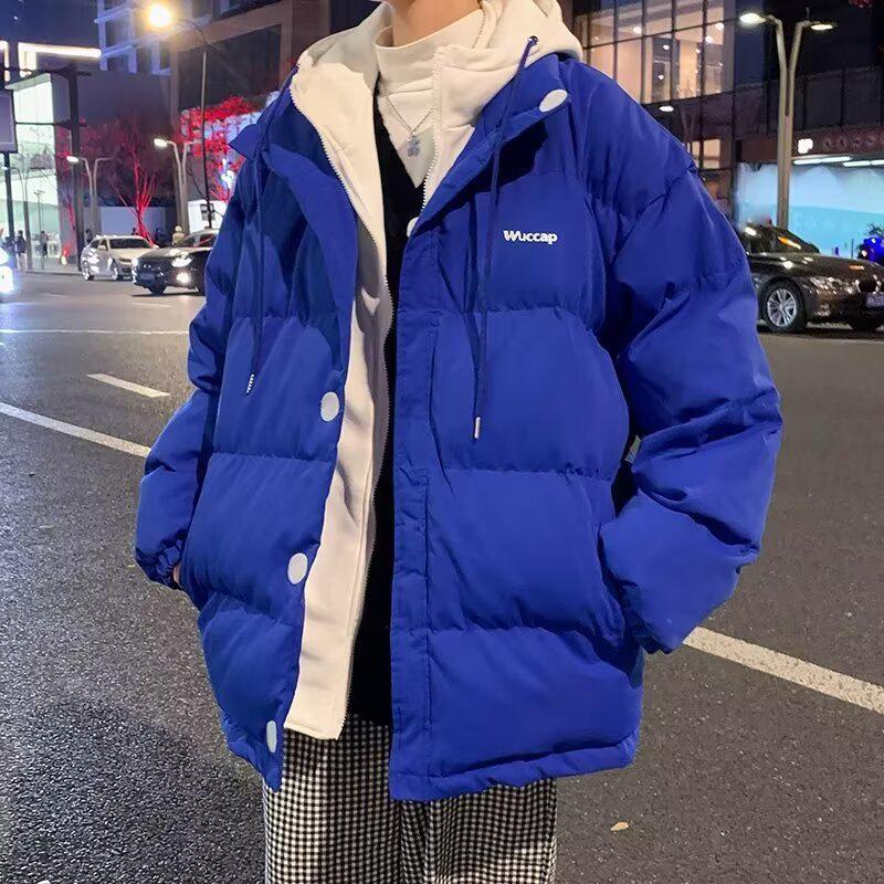 Men s Winter Thickened Hooded Cotton Jacket - Trendy Sports Casual Fake Two-Piece Design Large