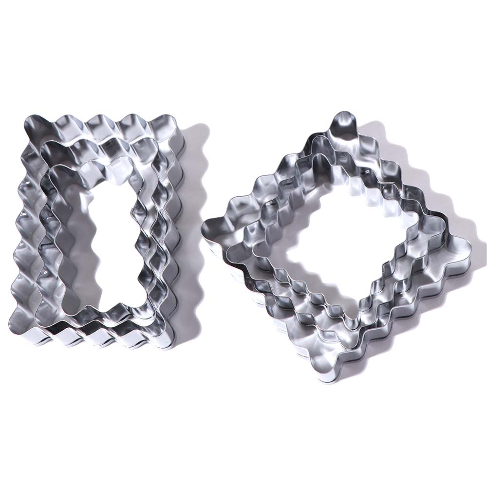 6Pcs Stainless Steel Blessing Frame Biscuit Mold Rectangle/Square Wave Lace Edge Biscuit Mold Classic Durable Cookie Cutter