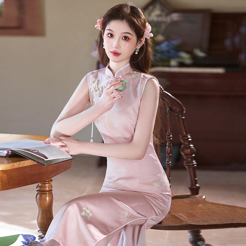 Pink Sleeveless National Style New Chinese Suzhou Long Cheongsam Improved Young 1011 New Women's High-end Summer