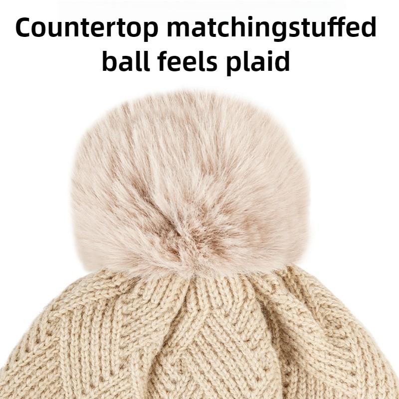 Women's Three Sizes To Choose From: Knitted Hat, Scarf, Glove, Women's Autumn and Winter Outdoor Warm Double Layer Knitted Hat