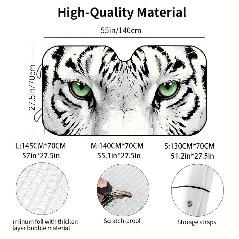1Pcs White Tiger Pattern Windshield Sunshade UV Rays Heat Blocker Keeps Vehicle Cool Unique Design Fit Sedans SUVs Trucks RVs