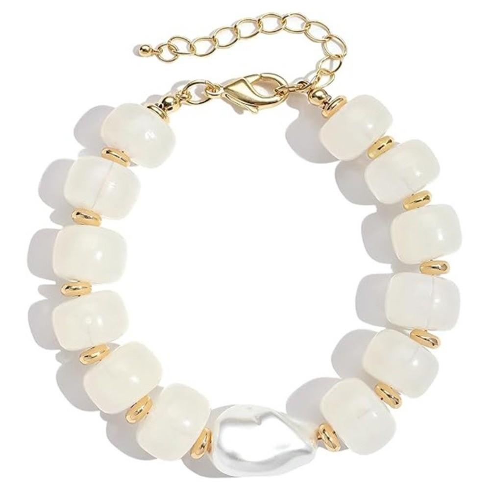 Colorful Design Beaded Bracelets Pearl Accent Handmade Jewelry Statement Resin Bracelet  For Women