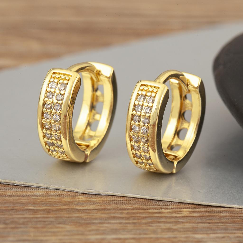 Nidin Hot Sale Round Hollow Design Hoop Earrings For Women Double Layer Shiny Crystal Zircon Fashion Versatile Ear Jewelry Gifts
