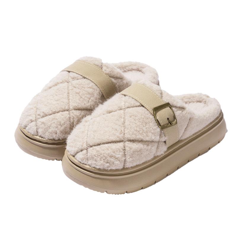 Plush cotton slippers light luxury plaid couple cotton shoes autumn and winter indoor home warm and comfortable home