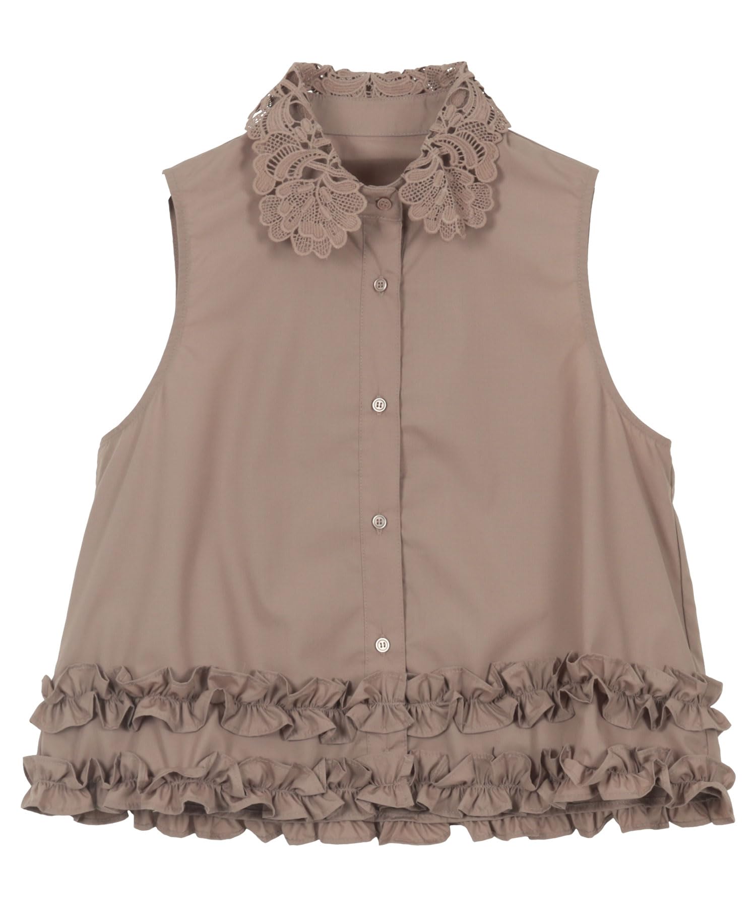

Kobe Lettuce Sleeveless Blouse with Lace Summer Top for Women Size Mocha Collar, [C7541], M,
