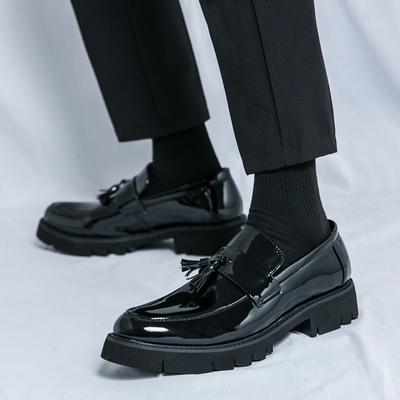Fashion Lacquer Leather Thick Soled Men's Shoes Fashionable Tassel Design Style Nightclub or Casual Party Black Plus Size Loafer 38-46